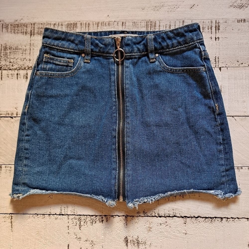 PACSUN O-Ring Zipper Front Denim Miniskirt Blue 23